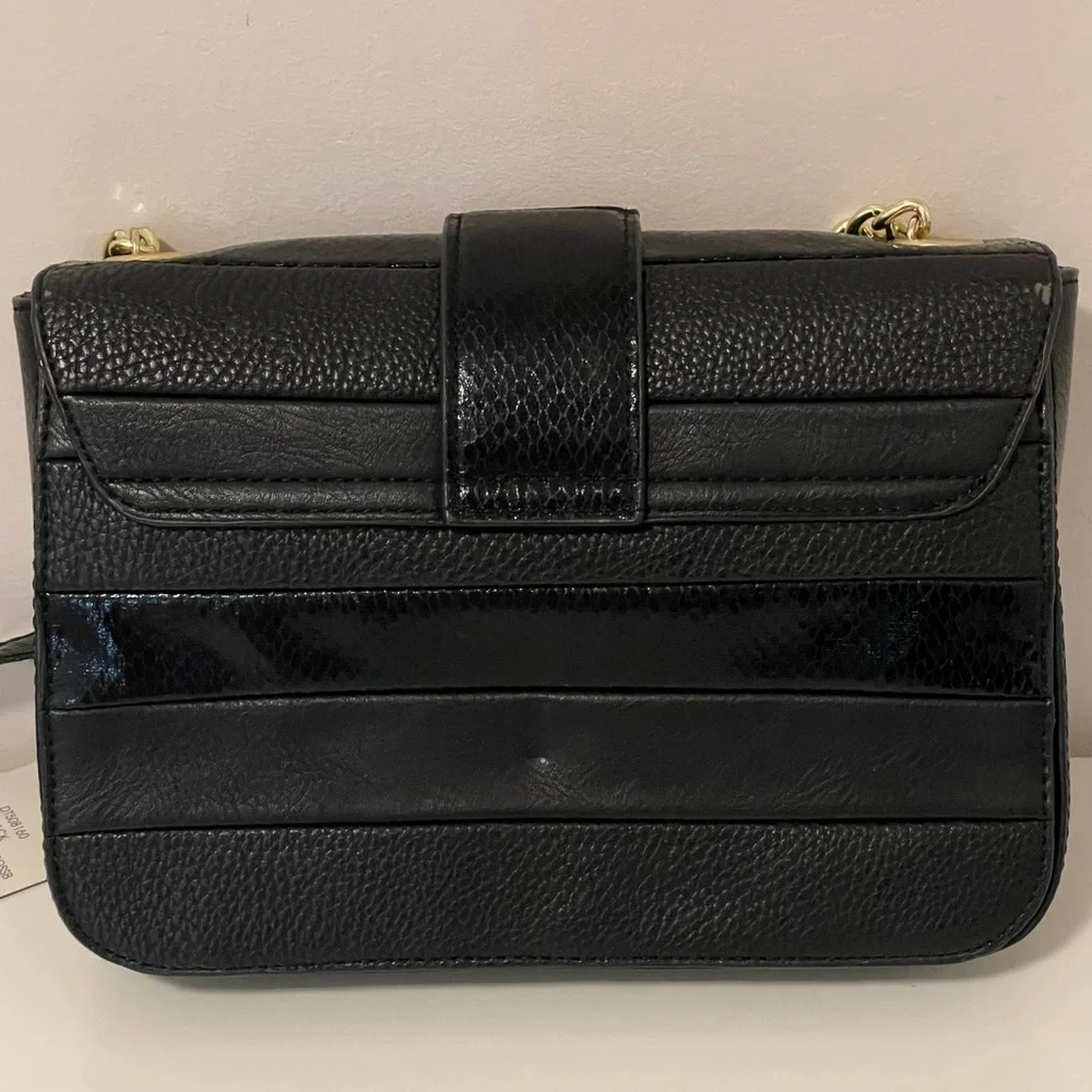 Steve Madden Black Faux Leather Shoulder Bag with Gold Accents - Picture 4 of 11